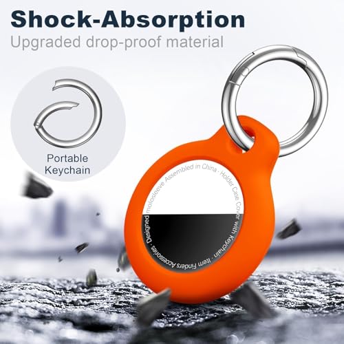 Image of MOLOSLEEVE Case for AirTag 2nd Gen (2026) & 1st Gen, Shockproof Holder Anti-Scratch Protective Cover for Air Tags, Men's Women's Keyrings & Keychains for Keys, Luggage, Bags, Orange