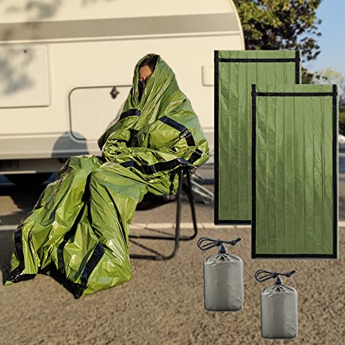YDYJKI Emergency Survival Sleeping Bag, 2 Pack Thermal Sack Blanket, Waterproof Lightweight, Emergency Blankets Mylar Portable tarp Sack for Outdoor Camping, Hiking, Backpacking?Green?