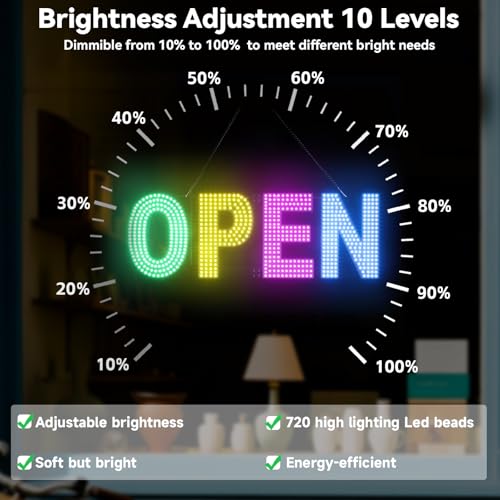 Image of LED Open Signs for Business, 30 inchL x 10 inchW Large Open Sign LED with 3 Scene Modes, Ultra Bright Adjustable Light Up Bar Sign for Storefront Window Glass Door Shop Store Salon Cafes Restaurant (Green-Yellow-Pink-Blue)
