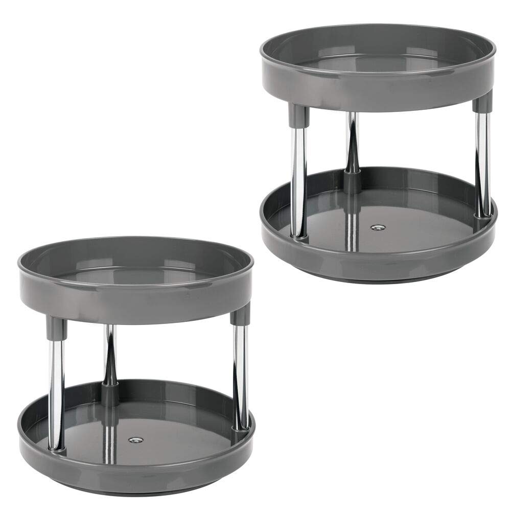 mDesign Plastic Spinning 2 Level Lazy Susan Turntable Storage Tray