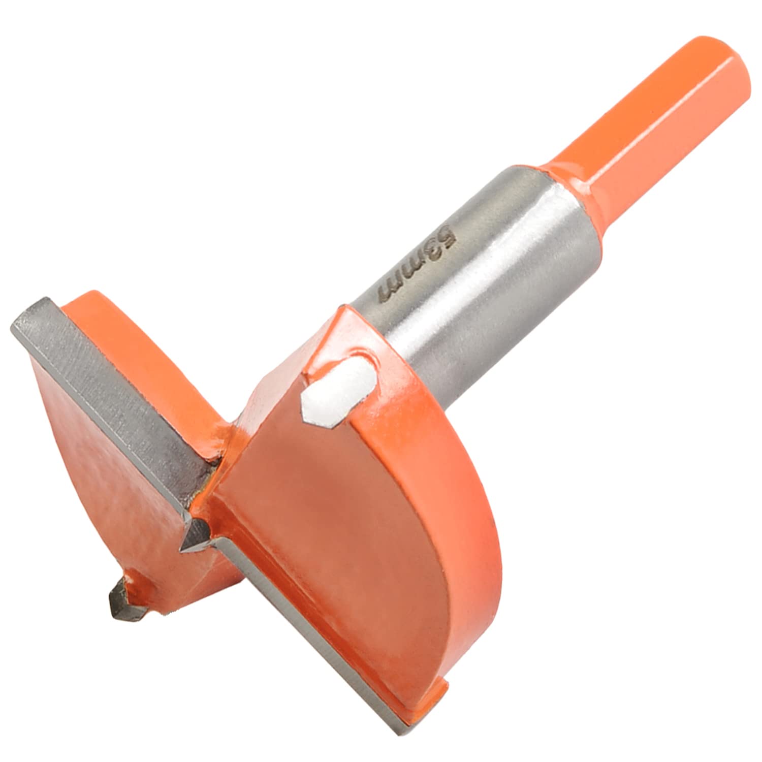 Forstner Drill Bit, 53mm Carbide Woodworking Hole Saw, Wood Drilling Cutter Boring Drill Bits with Hex Handle, for Wood, Plastic, Plywood, Orange, 1pcs