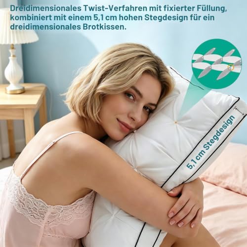 Bedding Kopfkissen (2er Set), Queen Size Kissen, Kopfkissen in Hotelqualität (ca. 50 x 76 cm), flauschig und stützend – geeignet für Seiten, Rücken und Bauchschläfer – Bild 4