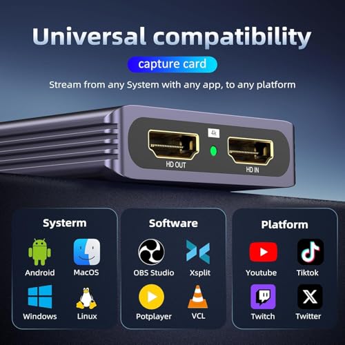 Image of ETZIN 4K 30Hz Audio Video Capture Card, 1080p 60fps USB 3.0 HDMI Video Capture Device, Full HD 1080P for Game Recording, Live Streaming Broadcasting Most Gaming Consoles /DSLR /OBS EPL-HC-V9
