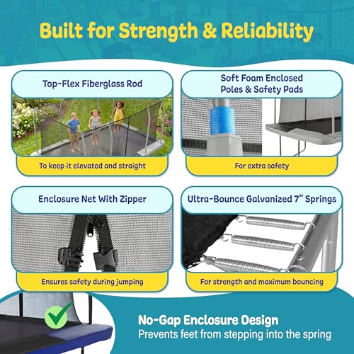 Image of Upper Bounce Rectangle Trampoline Set with Top-Ring Enclosure Net, Outdoor Backyard Recreational, Gymnastics Activity for Kids and Adults, High Weight Capacity 500 lbs
