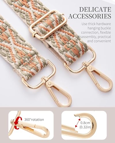 Image of Lyrovo Adjustable Purse Strap Replacement for Women, 1.5 inch Wide Crossbody Shoulder Strap Boho Handbag Strap (Bohemia-Beige Green)