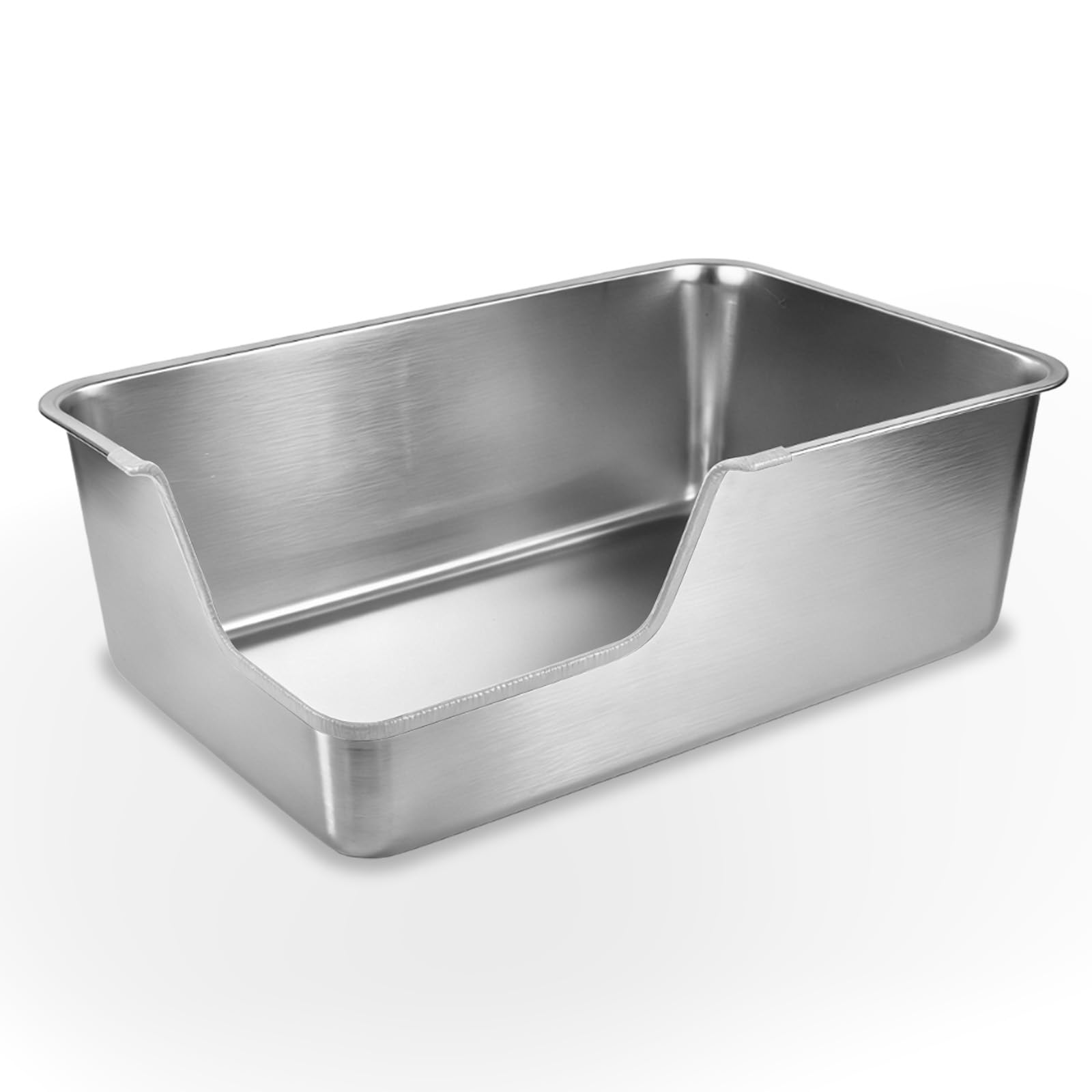Stainless Steel Litter Box,Extra Large High Sided Litter Box for Indoor Big Cats,XL Jumbo Metal Cat Litter Boxes with Low Entry for Kittens & Senior Cats,Splash-Proof,Easy to Clean (Corner Entry)