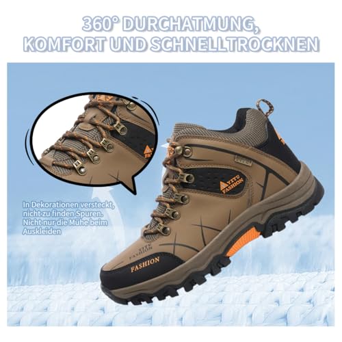 Wanderschuhe Herren Wasserdicht Trekkingschuhe Damen Wanderstiefel Outdoorschuhe männer Bequem Leicht Bergstiefel für Camping (Khaki, Erwachsene, Herren, 46, Numerisch, EU Schuhgrößensystem, M)