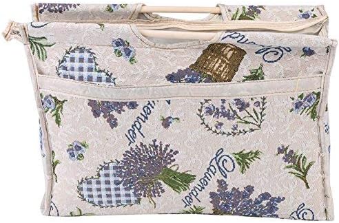 Hilitand Knitted Bag, Woven Fabric Knitting Storage Bag, with Wood Handle for Yarn Knitting Needles Sewing