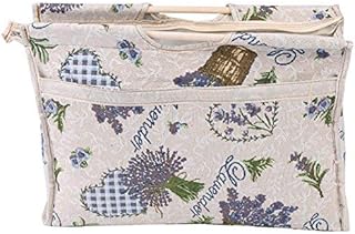 Hilitand Knitted Bag, Woven Fabric Knitting Storage Bag, with Wood Handle for Yarn Knitting Needles Sewing