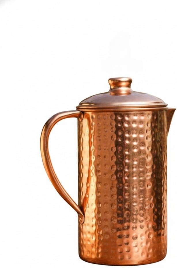 Pure Copper Water Pitcher 1.5 Liter (50.7 oz) – Handcrafted Ayurvedic Copper Jug with Lid for Daily Drinking Water (Plain Jug)