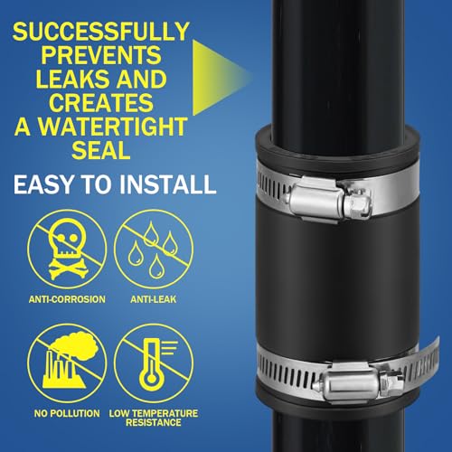 Image of Pangda 2 Pcs Flexible TPE Coupling with Stainless Steel Clamps 2 Inch | Flexible TPE Coupling, Fits Plastic and Copper Plumbing Connections, High Temperature Resistant Material