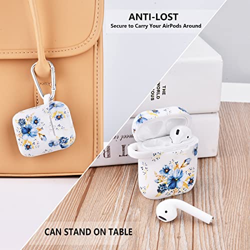 Airpod Case Airspo Airpods Case Cover For Apple Airpods 2&1 Cute Airpod Case For Girls Silicone Protective Skin Airpods Accessories With Keychain (Blue/Daffodils) #TOP4