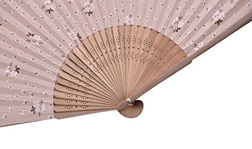 Hand Fan Bamboo White Flower Printed Folding Fan Cotton For Party Wedding Gift White Flower #TOP2