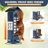 Squirrel Proof Bird Feeder for Outside, Heavy Duty Metal Wild Bird Feeders with Weight Activated Perches, 2LB Large Capacity Mesh Birdfeeder for Garden Yard Decor, Blue