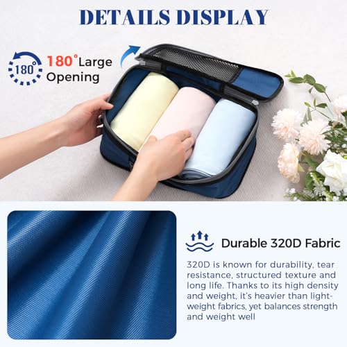 Image of BAGAIL 4 Set /6 Set /8 Set Compression Packing Cubes Travel Accessories Expandable Packing Organizers(HalfMesh,8-Navy)