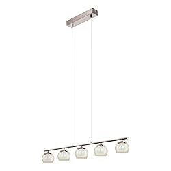 Offerta Eglo LED lampada a sospensione Ascolese, lampada a 5 luci, sospensione in acciaio e vetro, lampada da tavolo da pranzo, lampada da soggiorno sospesa in nichel opaco, ambra, bianco in sconto oggi