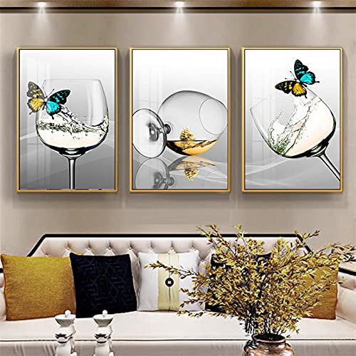 Tableau verre à vin et papillon pour décoration murale de salon moderne