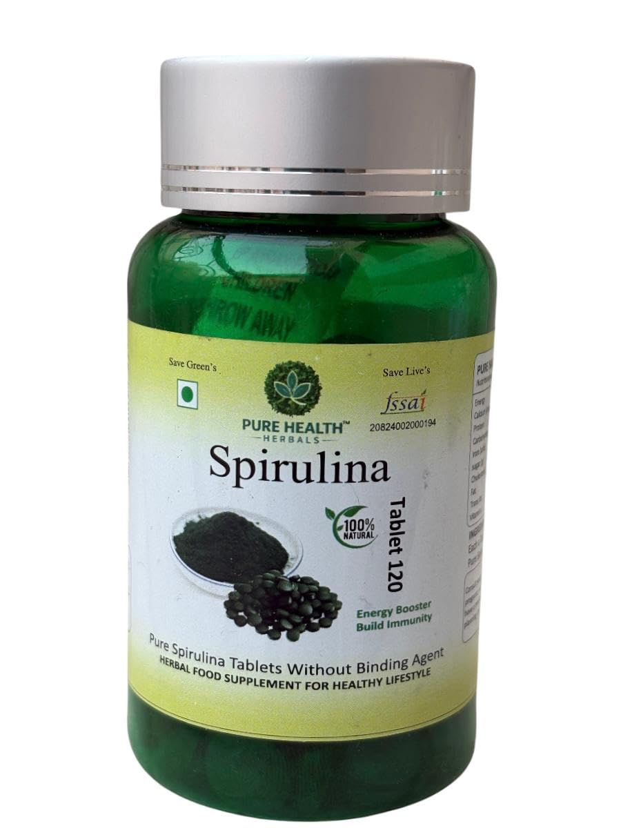 Spirulina Tablets, 100% Natural Energy Booster, Immunity Builder, 120 Tablets, Herbal Food Supplement Without Binding Agent