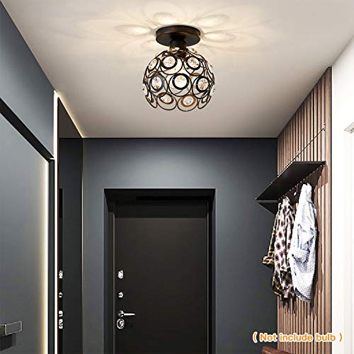 Semi Flush Mount Ceiling Light, Crystal Semi Flush Mount Light Fixture, Modern Mini Crystal Chandelier Light Fixture, Black Metal Crystal Flush Mount Ceiling Light, For Hallway Light Fixture Ceiling #TOP2
