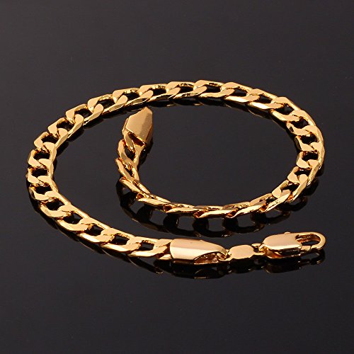 U7 Men Women 18K Gold Plated 5Mm Wide Cuban Curb Link Chain Bracelet, 21Cm (8.5 Inch) #TOP6