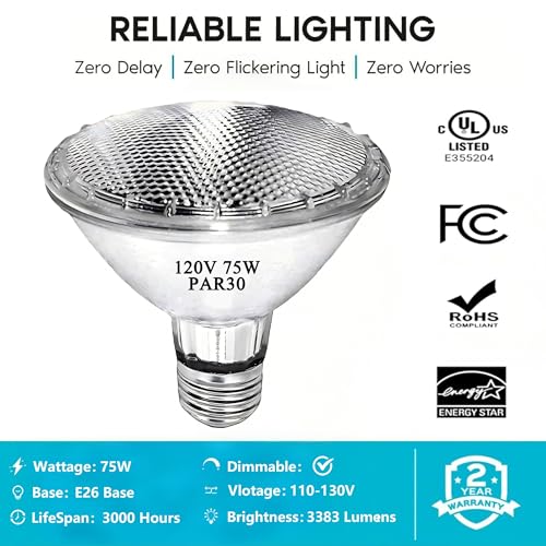 MISDOOD PAR30 Short Neck Halogen Flood Light Bulbs, 120V 75W PAR30 Light Bulb, Dimmable, High Output, E26 Medium Base, 2700K Warm Lighting, 3000 Hours for Recessed Light Bulb(6 Pack) by MISDOOD - Used condition - Image 5