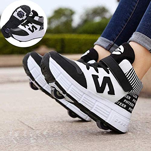 qmj Chaussures De Patinage À roulettes Hommes Et Femmes Chaussures De Sport Décontractées pour Enfants Chaussures De Skate pour Le Patinage, La Fête, Les Enfants Adultes,Black-42 Cover
