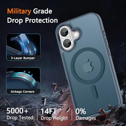 Image of LATVIN for iPhone 16 Plus Case, Magnetic Phone Cover, Compatible with MagSafe, Military Grade Protection, Translucent Matte Frosted Back, Navy Blue