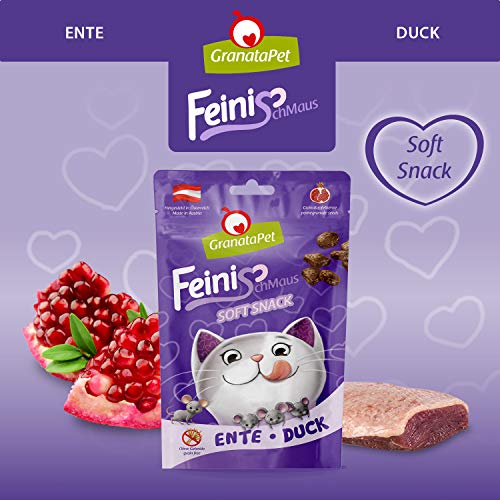GranataPet FeiniSchmaus Ente, Leckerchen für Katzen, weicher Katzensnack, Katzenleckerli ohne Getreide & Zuckerzusätze, Belohnung für zwischendurch, 50 g