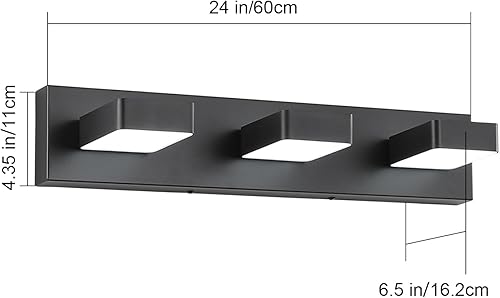 Miniatura 3 de Lámparas LED modernas de 3 luces LED para tocador de baño (24 pulgadas, blanco frío 6000 K), accesorios de iluminación de pared de baño acrílicos