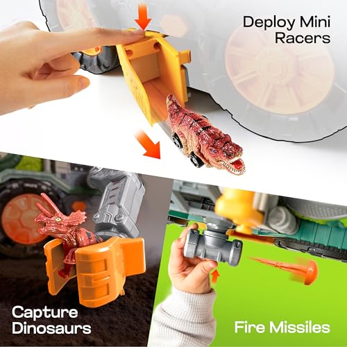 JOVA Vroomix Dinosaur Toy for Kids 2 3 4 5+ Year Old, Extra Large Dinosaur Monster Truck with Figures, T-Rex Toy with Launcher and Darts, Crane Arm & Tunnel, Jurassic Toy for Boys Birthday Gift - image 6