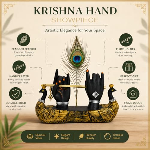 Image of CraftVatika Krishna Hand Showpiece with Flute Peacock Feather,Housewarming Gifts for New Home,Wedding for Couple Home Office Decor Decoration Items for Living Room,Griha Pravesh Gift