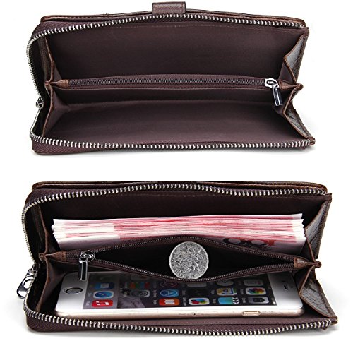 Contacts Leather RFID Blocking Trifold Wallet for Men, Genuine Leather Large Capacity Card Holder Phone Clutch Purse3