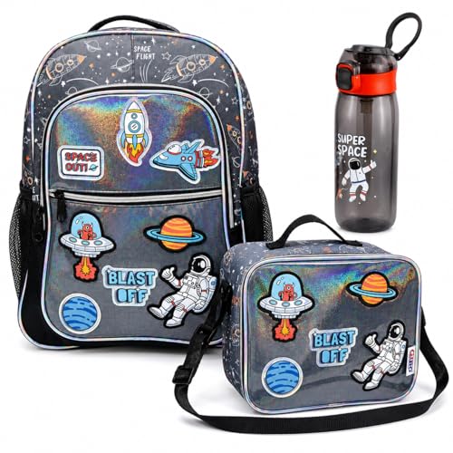 Image of School Bag Combo Set for Girls - 3 in 1 Back to School Hamper with Backpack, Lunch Bag,& Water Bottle Complete School Essentials Gift Set for Kids (Astronaut)