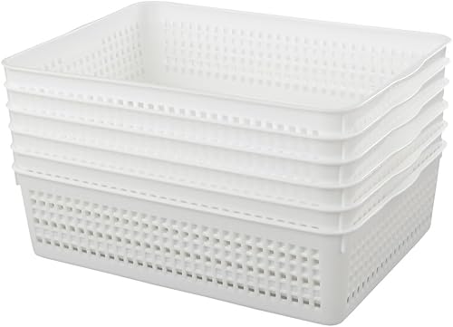 Miniatura 7 de Bandejas de almacenamiento de plástico, cestas organizadoras, 13.2 x 9.6 x 3.6 pulgadas, juego de 6 (blanco)