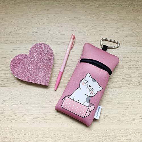 Image of Tainada Neoprene Neck Cell Phone Sleeve Bag Pouch w /Clip (Cat Meow Pink)