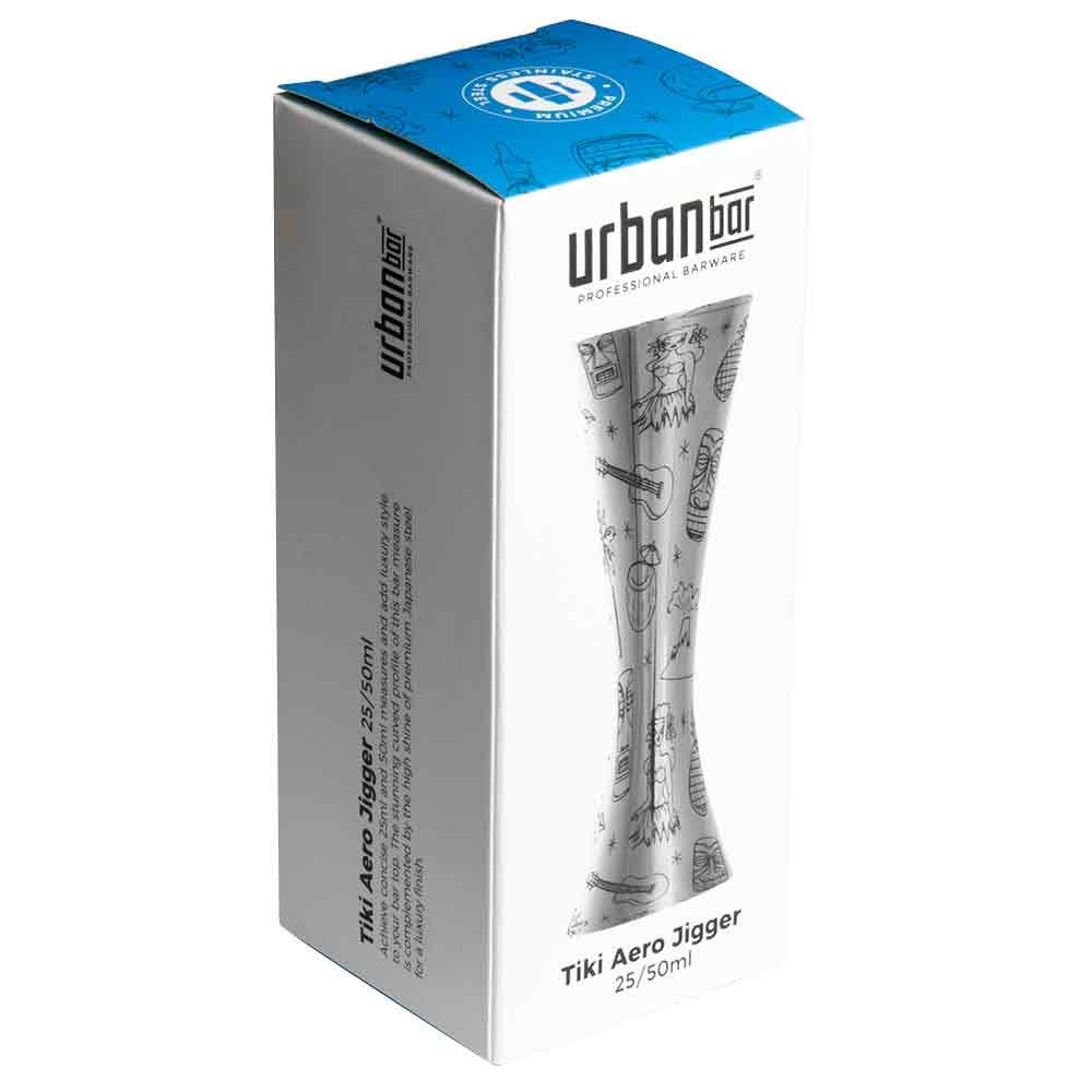 UB3546 Coffret doseur à cocktail en acier inoxydable avec décoration Tiki et spiritueux Aero Spirit 25 ml/50 ml