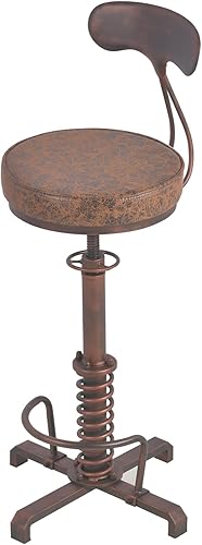 Miniatura 7 de Taburete de bar industrial con respaldo de metal, taburetes de café rústicos con asiento de cuero giratorio, silla de isla de cocina vintage, sillas