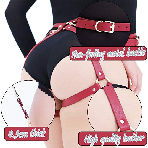 Xocity Sex Bondage Bdsm Kit Restraints Set For Couple, Fashion Sex Toy For Women With 2 Wrists Cuffs And Thigh Waist Straps, Sm Cortex Set(Red) #TOP4
