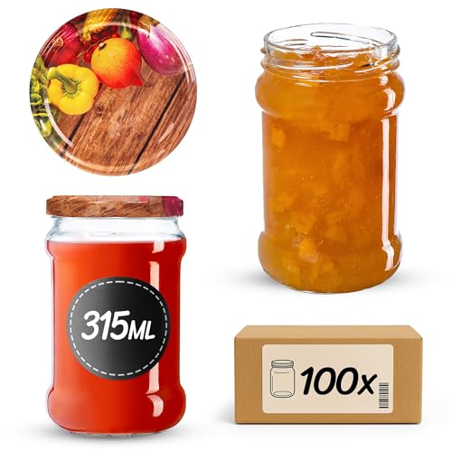 KADAX petits pots de confiture 315 ml, fi66, pots pour miel, pots de confiture avec couvercle, pots hermétiques, pots à confiture, pots ronds, pots de confiture, pots à miel (Poivron, 100 pièces)
