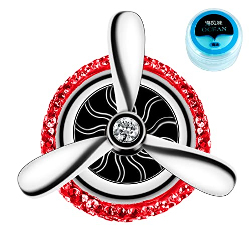 Image of eing Car Air Freshener,Turbo Spinning Car Vent Clip Fragrance Diffuser,Essential oil Air freshener with Bling Diamonds,Stylish Propeller Shape Car Decor (1-Pack,Red)