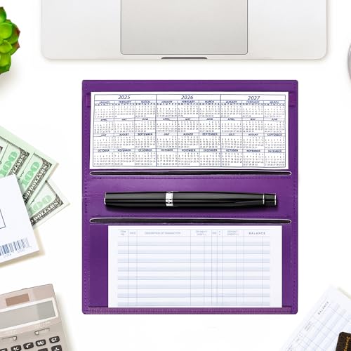 Image of CASMONAL Checkbook Covers for Personal Checkbook Holder RFID Premium Vegan Leather Checkbook Cover for Duplicate Checks