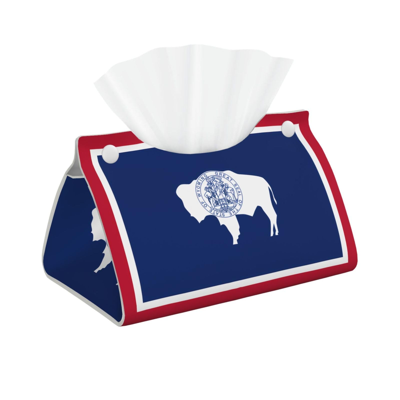 Wyoming State Flag Rectangular Leather Tissue Box Cover, Folding Facial Tissue Holder Dispenser for Car