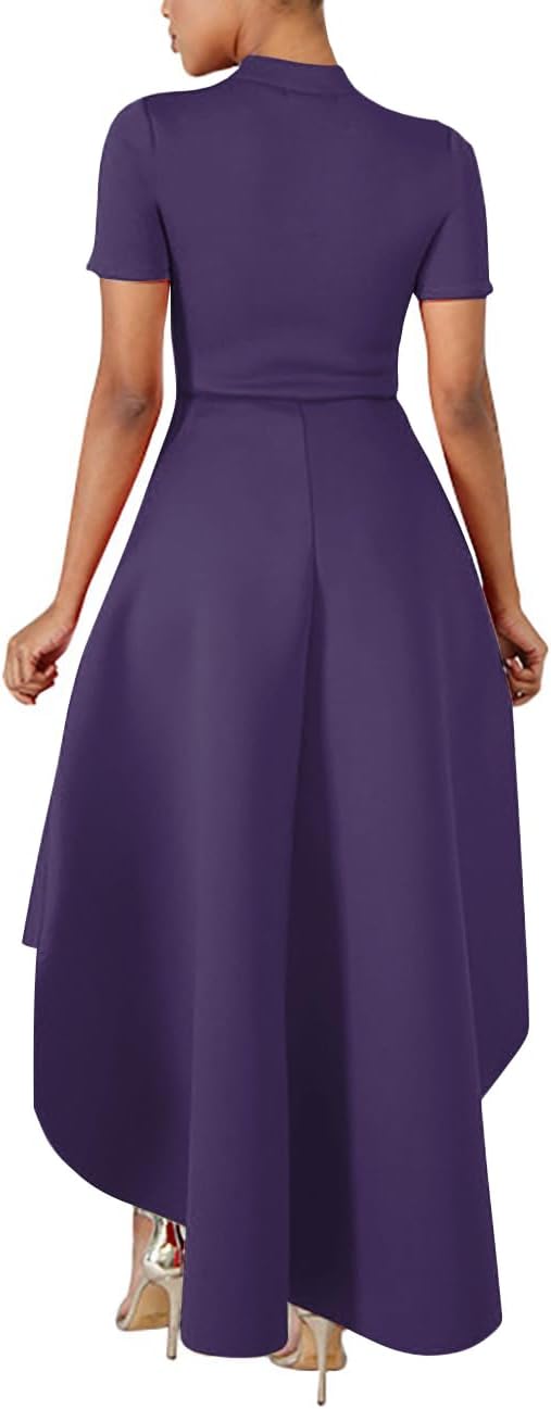 Lrady Womens V Neck Short Sleeve High Low Cocktail Party Dresses Peplum Tunic Tops Shirt Dress - Image 2