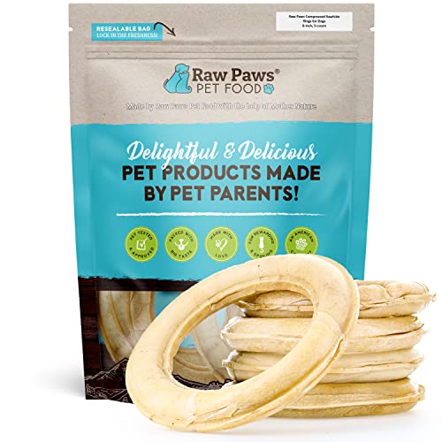 Raw Paws 6-inch Compressed Rawhide Ring Treats for Dogs, 5-Count - Packed in The USA - Rawhide Rings for Dogs - Digestible Rawhide Donuts - Natural Beef Hide Dogs Chews - Natural Puppy Teething Rings