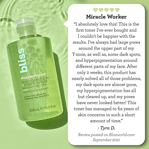 Bliss Disappearing Act Niacinamide Toner - 10 Fl Oz - Pore Vanish™ Complex - Purifies And Minimizes Pores - Alcohol-Free Face Toner - Clean - Vegan & Cruelty Free #TOP6