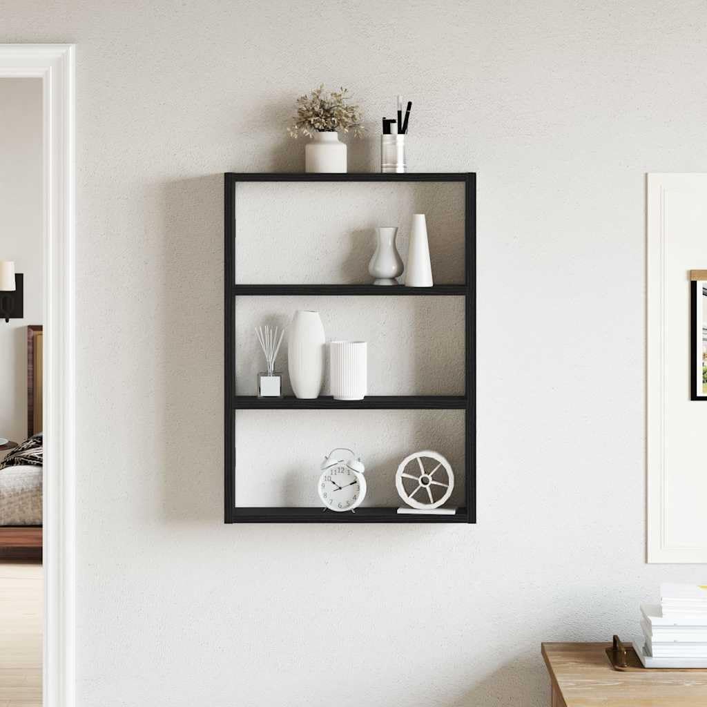 Regał ścienny, czarny, 43 x 9 x 60 cm, z materiału drewnopochodnego, wiszący, mały regał ścienny, półka ścienna do gabinetu, łazienki, kuchni, salonu