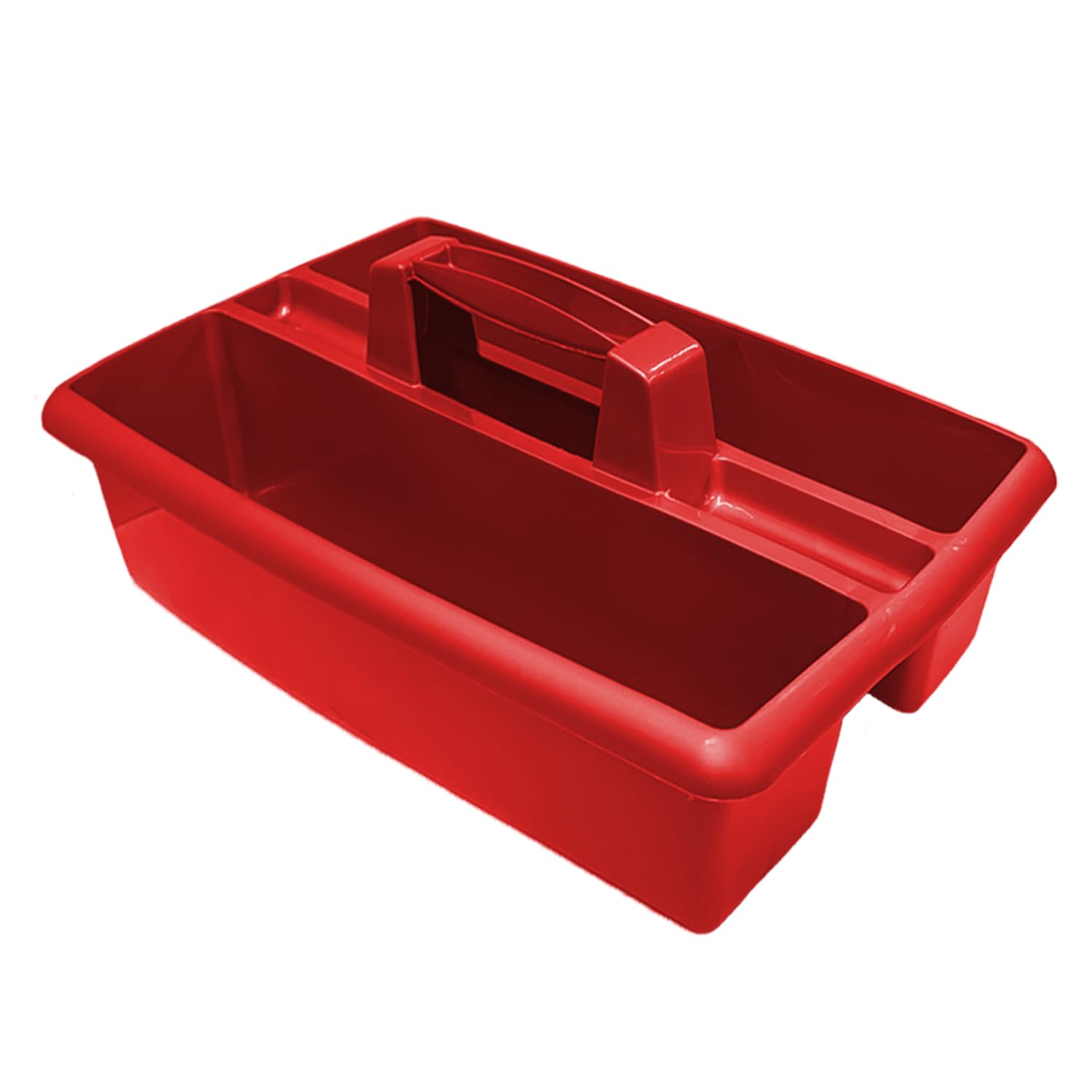 Optimal Products 2 & 3 Sections Compartments Plastic Large Caddy Kitchen Cleaning Tools Carry Tray Tidy Organiser With Handle UK (2 Compartments Red)