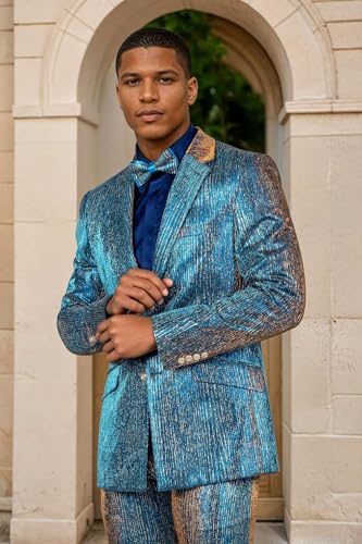 Barabas Men's Shiny Geometric Slim Fit Pattern Notch Lapel Suit 5SU424