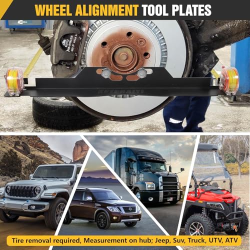 Image of Wheel Alignment Tool, Toe Alignment Tool Plates, Including Tape Measure and Gloves, for Quick and Accurate Measurement of DIY Car Front-end Adjustments (Black)