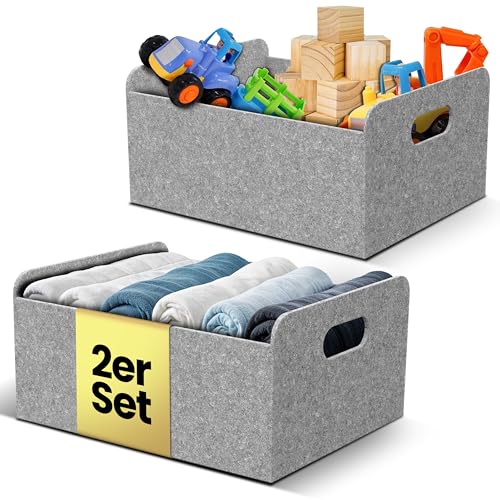 Bada Bing 2er Set stabiler Filzkorb in hellgrau für Regal und Kleiderschrank - faltbarer Organizer - kleiner Faltkorb zur Aufbewahrung - Aufbewahrungsbox aus Filz Korb Box